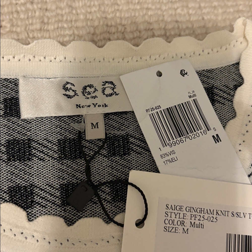 NWT Sea New York M Black and White Gingham Short Sleeve Tee with Scallop Trim - Picture 3 of 7